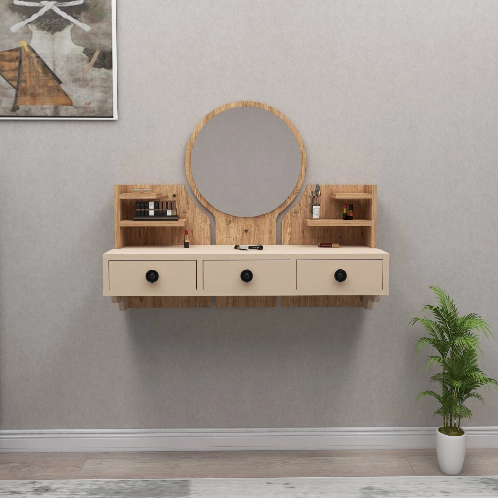Mobile da Trucco Canistro, Toeletta Specchio Incluso, 90x37x75h cm Marrone Rovere Nodi