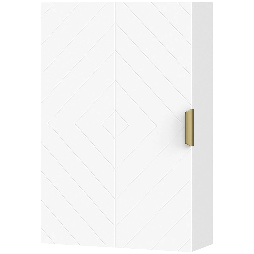g Armadietto Bagno a Muro con Anta Decorata. Maniglia Dorata e Ripiani Regolabili. 40x15x60 cm. Bianco
