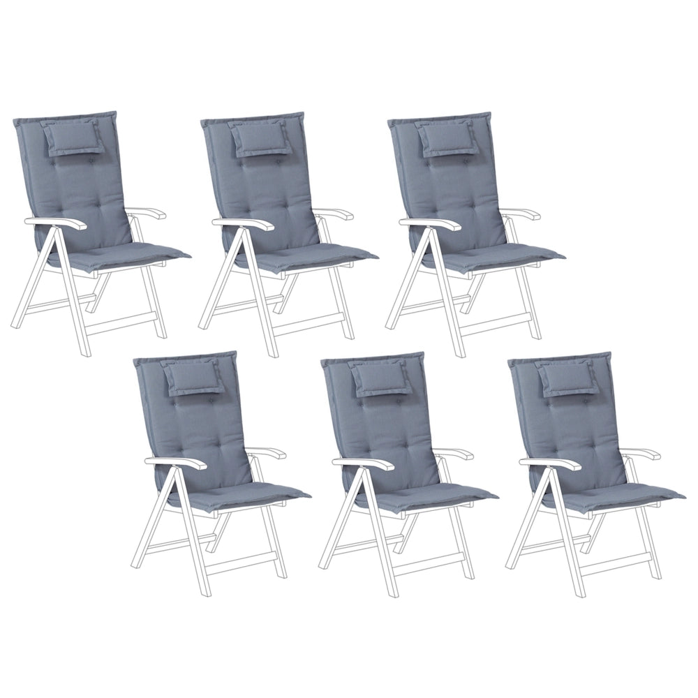 Set di 6 cuscini per sedie da giardino Cuscino per schienale in poliestere blu Design moderno Cuscino per esterni
