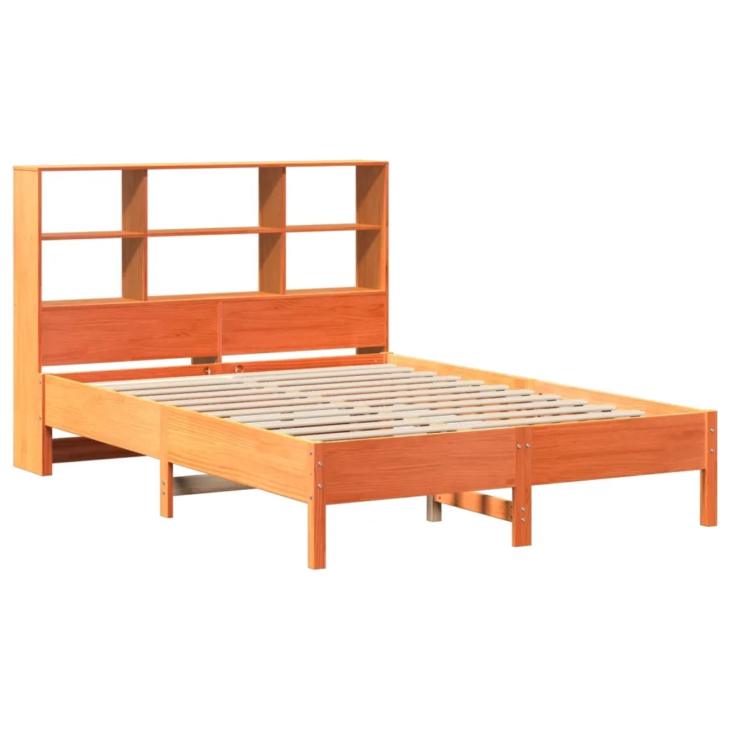 Letto Libreria senza Materasso-Struttura Letto con contenitore Marrone Cera 160x200 cm in Pino 784924