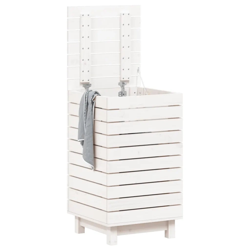Cesto per Bucato Bianco 44x44x76 cm Legno Massello Pino