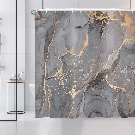 Doccia con tenda in marmo grigio oro, 180x200 cm - Lavabile e impermeabile