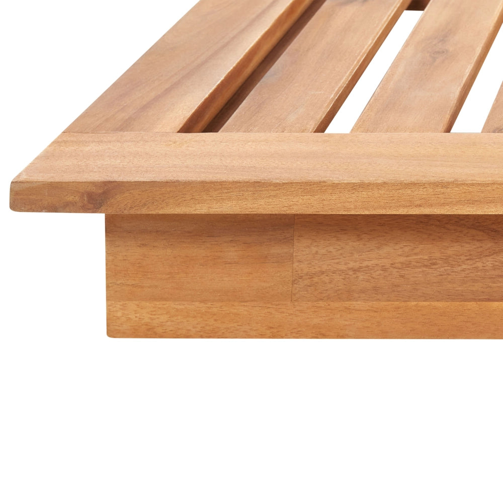 Lettino da giardino in legno di acacia con schienale reclinabile e cuscini bianco sporco terrazzo giardino esterno