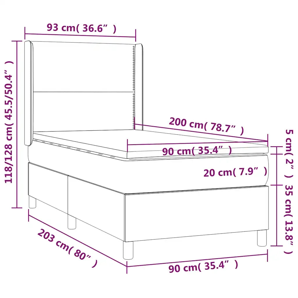 Letto a Molle con Materasso e LED Verde Scuro 90x200cm Velluto 3139484