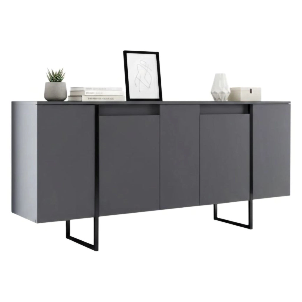 Credenza Arta, Buffet da soggiorno, Madia da salotto, Dispensa da cucina, 160x35h80 cm, Antracite e Nero