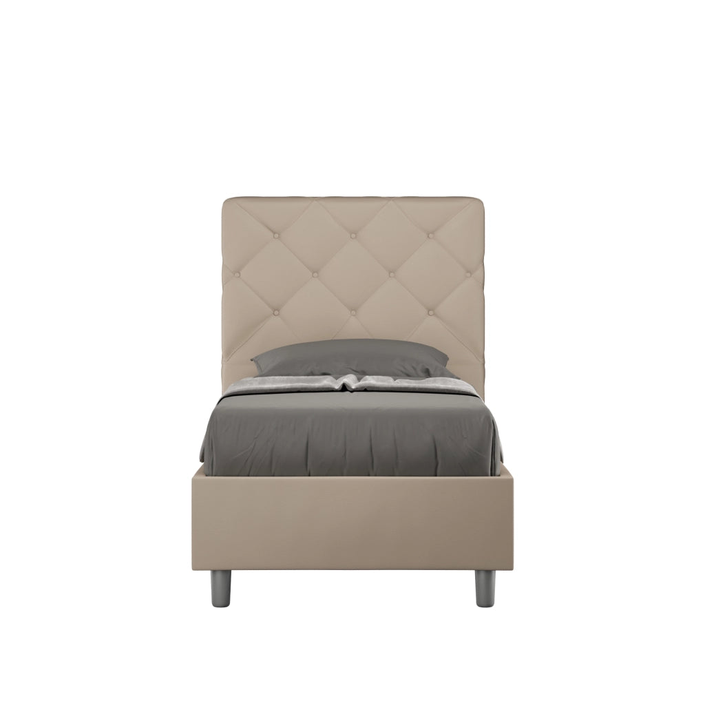 BS COM Letto singolo con rete imbottito 80x200 similpelle tortora