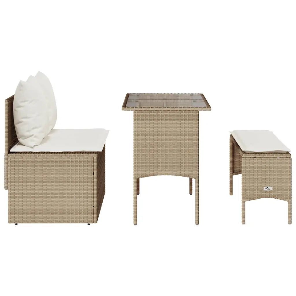 Set da Pranzo da Giardino 3 pz | Set Salotto da Giardino con Cuscini Beige in Polyrattan