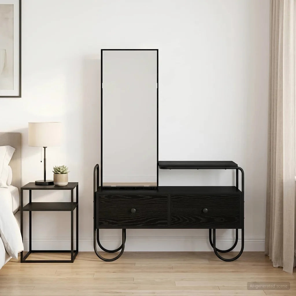 Tavolo da Trucco con cassetto Rovere Nero Legno ingegnerizzato 8007683