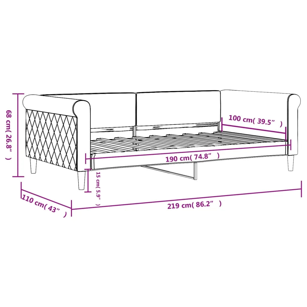 Letto da Giorno Grigio Chiaro 100x190 cm in Velluto 354262
