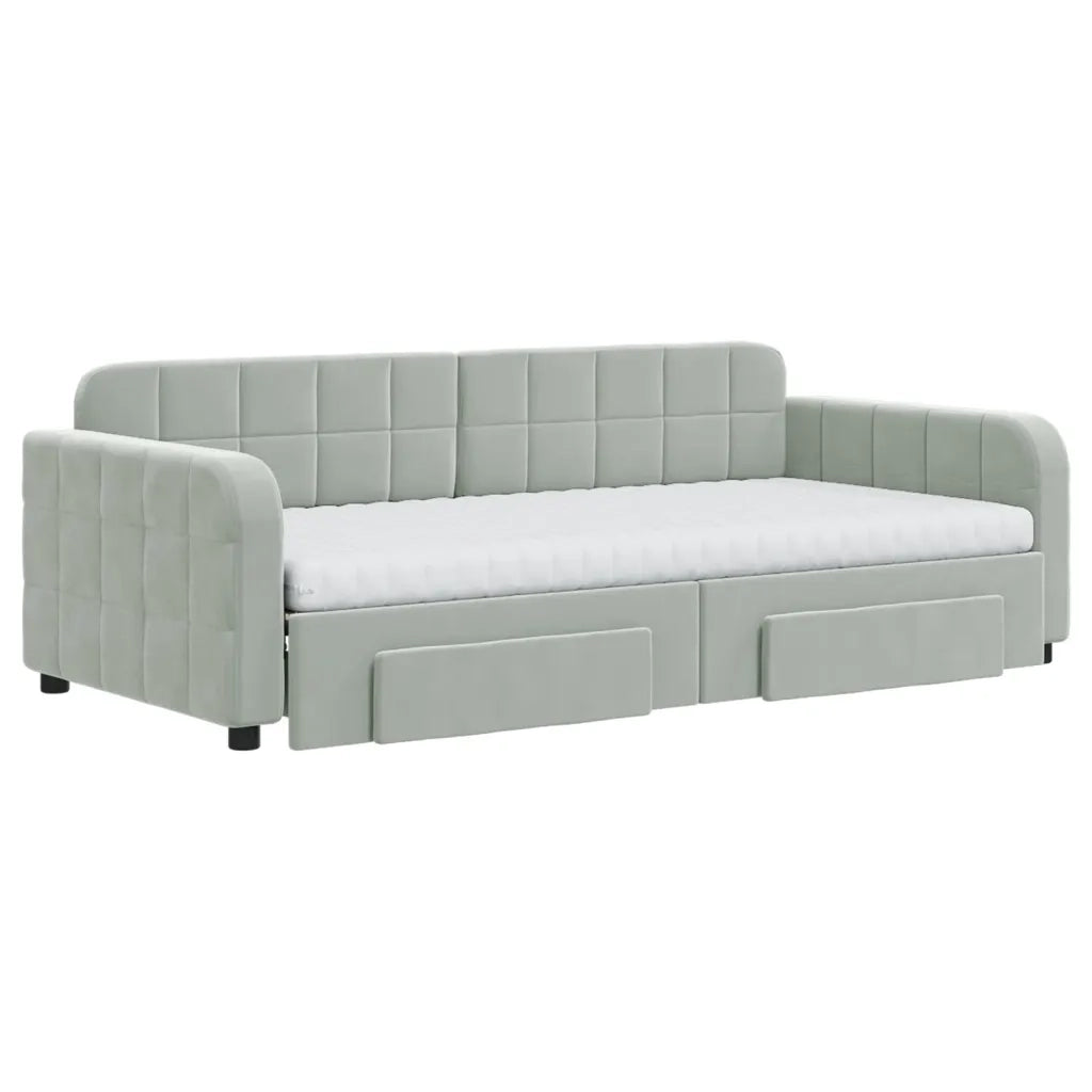 Divano Letto Estraibile Cassetti Grigio Chiaro 90x190cm Velluto 3197014