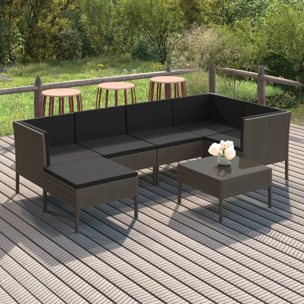 Set Divani da Giardino 7 pz con Cuscini in Polyrattan Grigio 3094410
