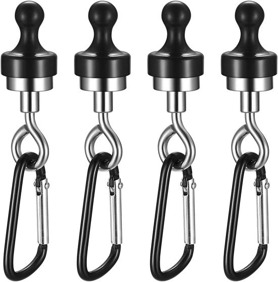 Set di Ganci Magnetici da 4 Nero con Gancio di Carabina - Ganci Magnetici Resistenti per Casa, Ufficio e Garage