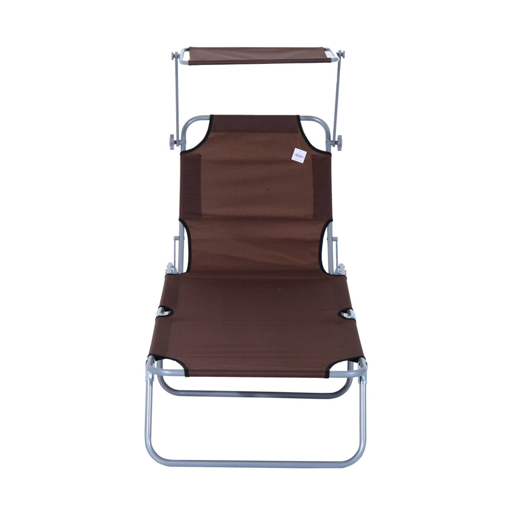 Easycomfort Lettino Sdraio da Esterno, Sedia Sdraio da Esterno Pieghevole e Regolabile con Tettuccio in Tessuto Marrone, 187x58x36cm