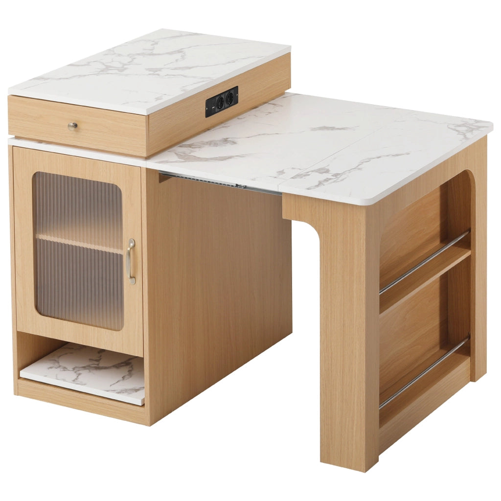 Isola da cucina allungabile 80x71~111~151x92 cm con prese integrate naturale