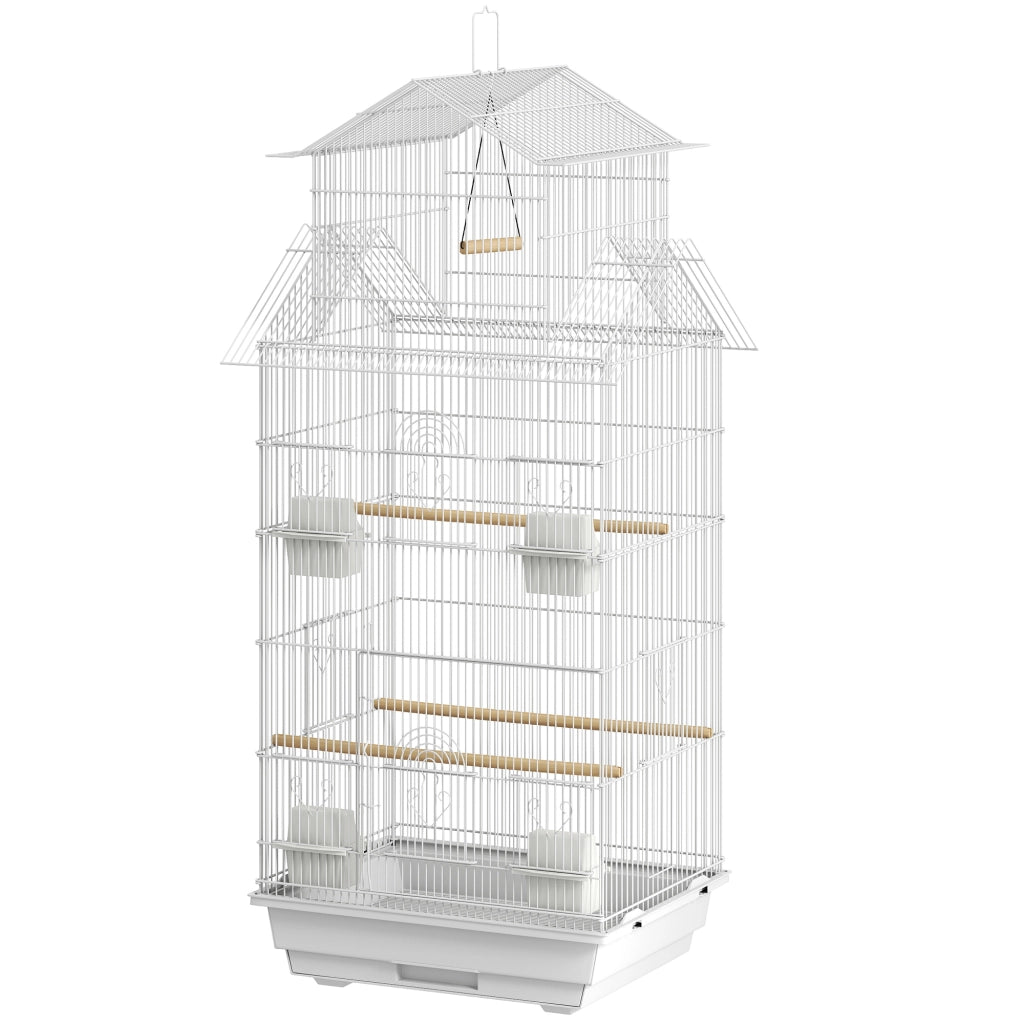 Gabbia per Uccelli in Acciaio con Mangiatoie e Altalena ¨C Zephmum ¨C 50.5x41x104 cm Bianco