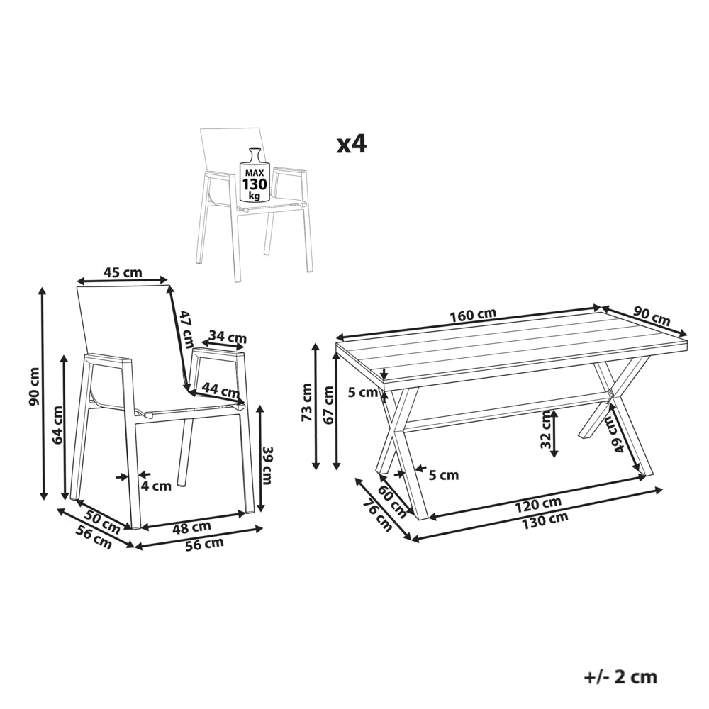 Set da pranzo da giardino a 4 posti Struttura in alluminio Nero Piano in legno plastico 4 sedie e tavolo da pranzo