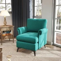 Poltrona d'arredo in Tessuto Effetto Lino Traspirante con Braccioli Arrotolati, 70x73x83 cm, Verde