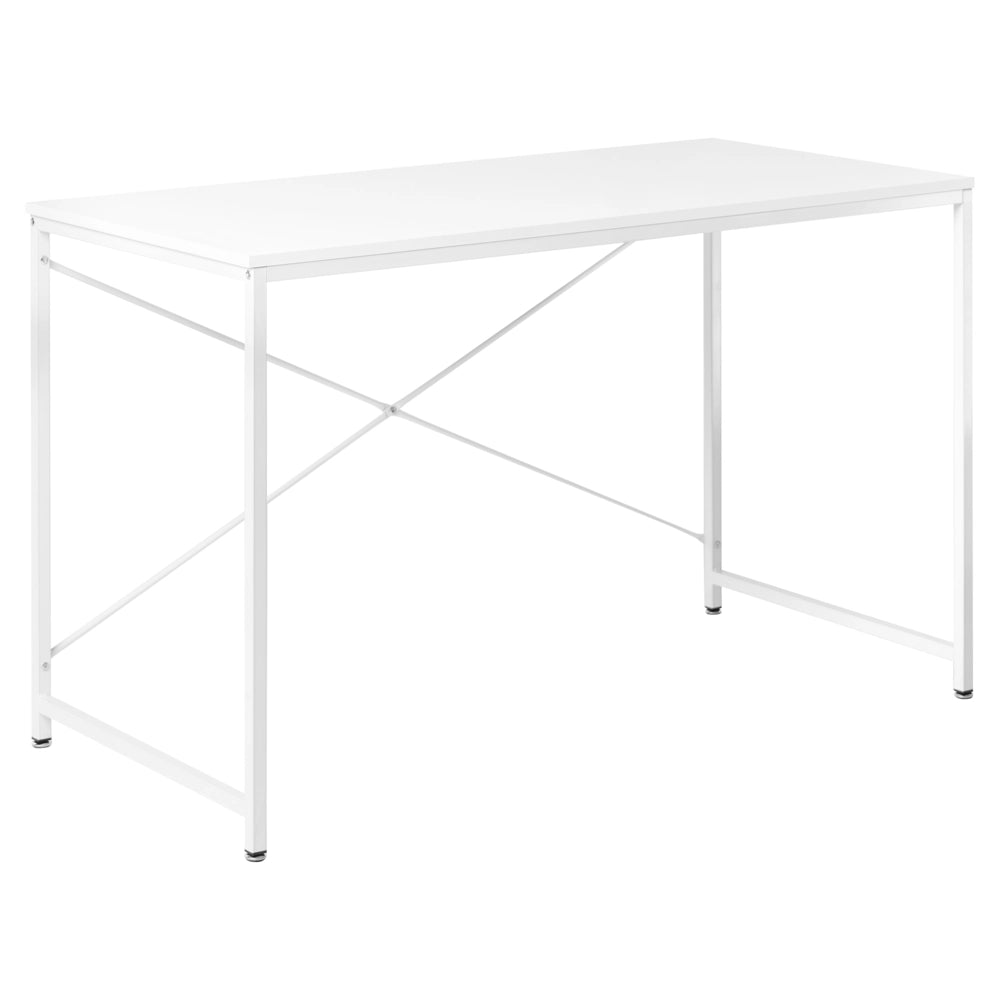 Scrivania con piano in MDF bianco, gambe e struttura in ferro verniciato a polvere, per ufficio domestico, stile industriale moderno