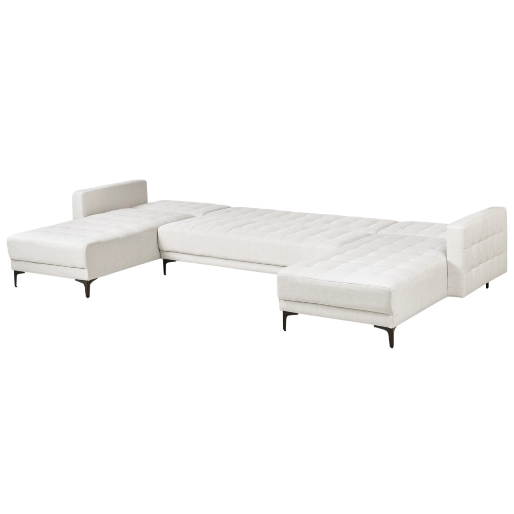 Divano letto ad angolo in tessuto trapuntato tessuto bianco sporco moderno a forma di U componibile a 5 posti con chaise longue