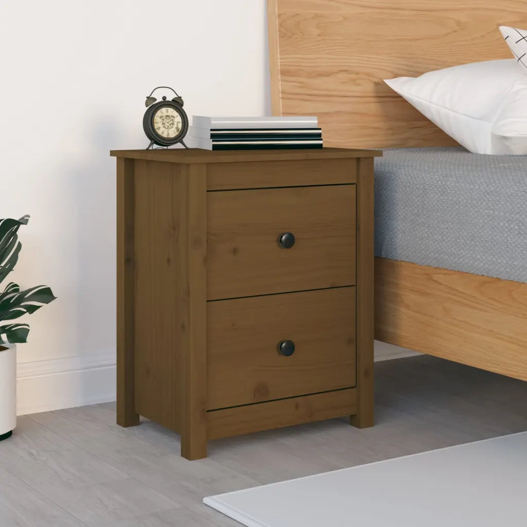 Comodino Marrone Ambra 50x35x61,5 cm in Legno Massello di Pino 813685
