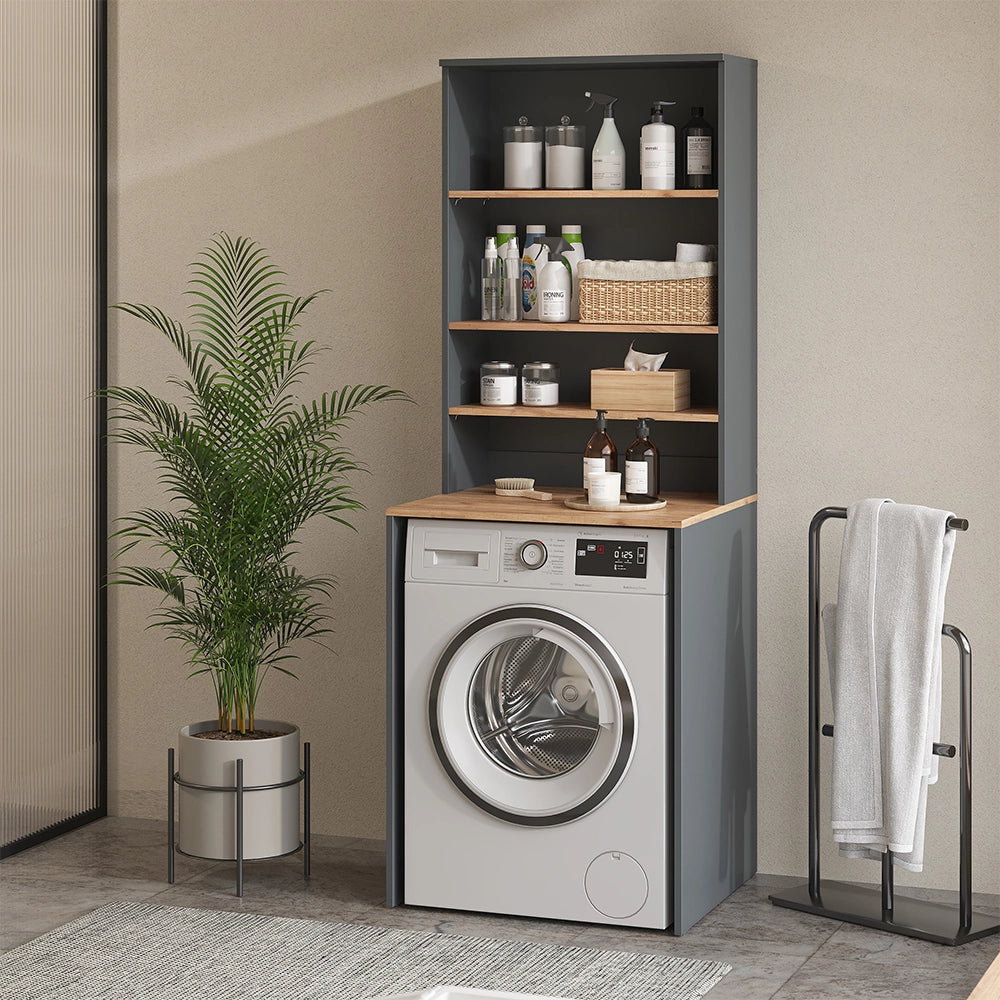 Mobile lavatrice Viktor Antracite/Rovere dorato 66 x 88.2 cm 2 parti con ripiano Vicco