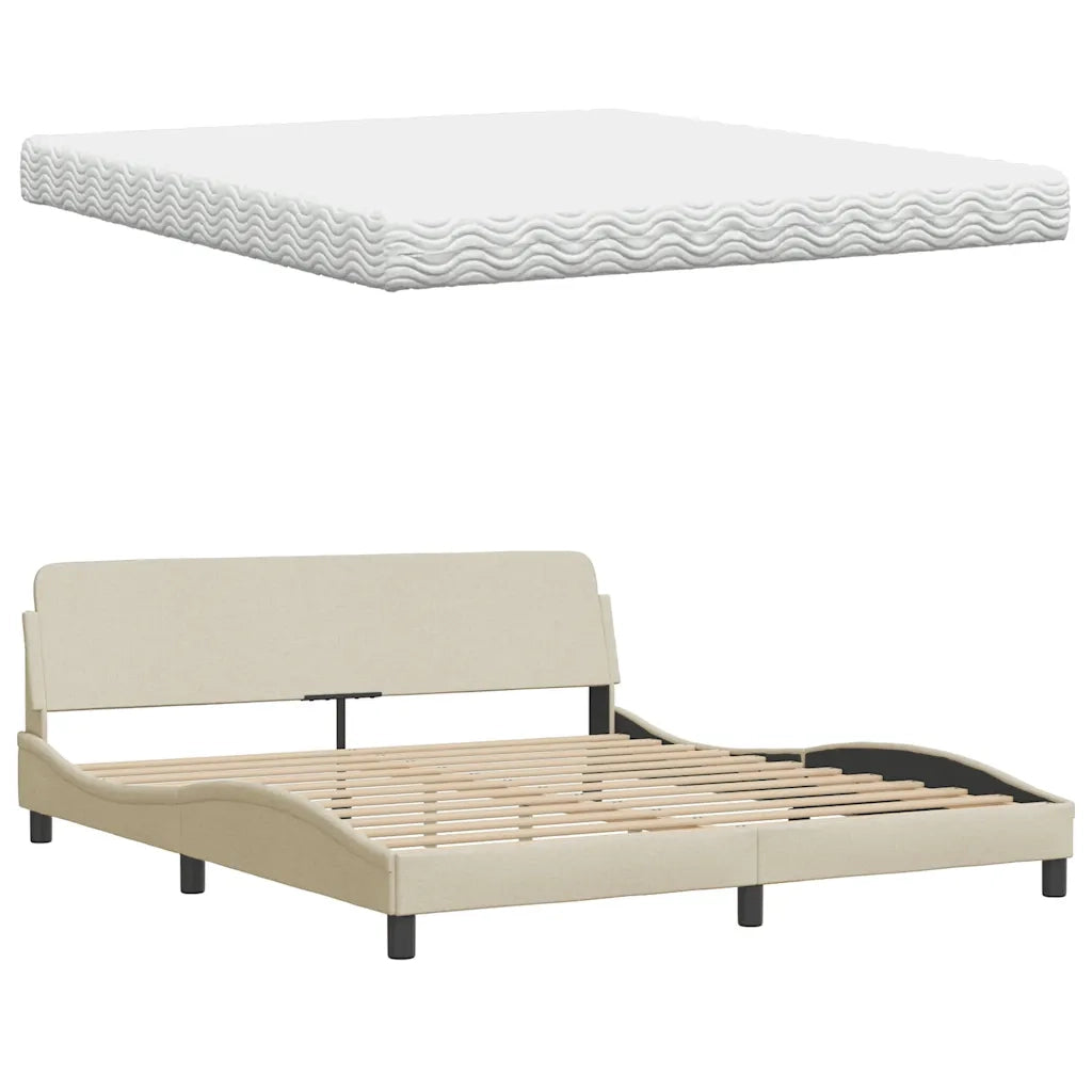 Letto con Materasso Hanko Crema 180x200 cm in Tessuto 3310550
