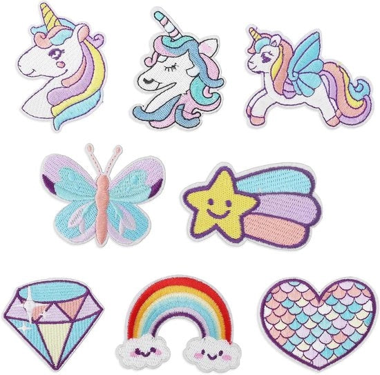 Set di patches per cucire e cucire per bambini 8x - Arcobaleno, Cuore, Farfalla per riparazioni DIY di abbigliamento