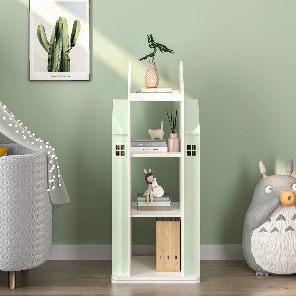 Scaffale Girevole Vipsali per Cameretta Design Casetta 108x40x40 cm Menta Verde / Bianco [en.casa]