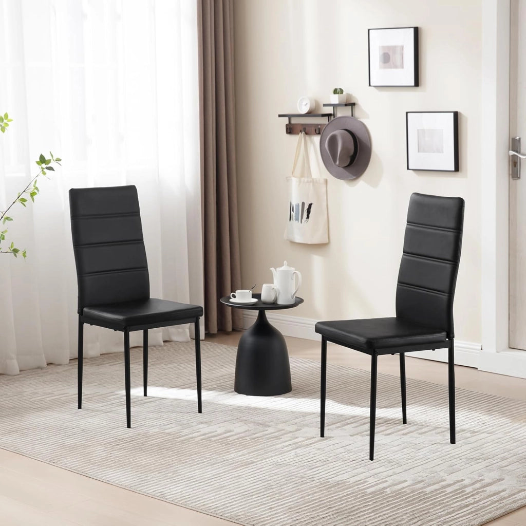 Sedie Sala da Pranzo 4 Pezzi, Sedie da Cucina, Sedia da Pranzo con Schienale Alto, Senza Braccioli, per Camera da Letto, Soggiorno, Sala Reception, in Similpelle e Metallo, Nero, EZS46sz-4