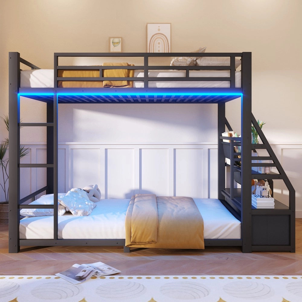 Letto a castello con LED e cassetti ¨C Minimal ¨C metallo 90x200cm