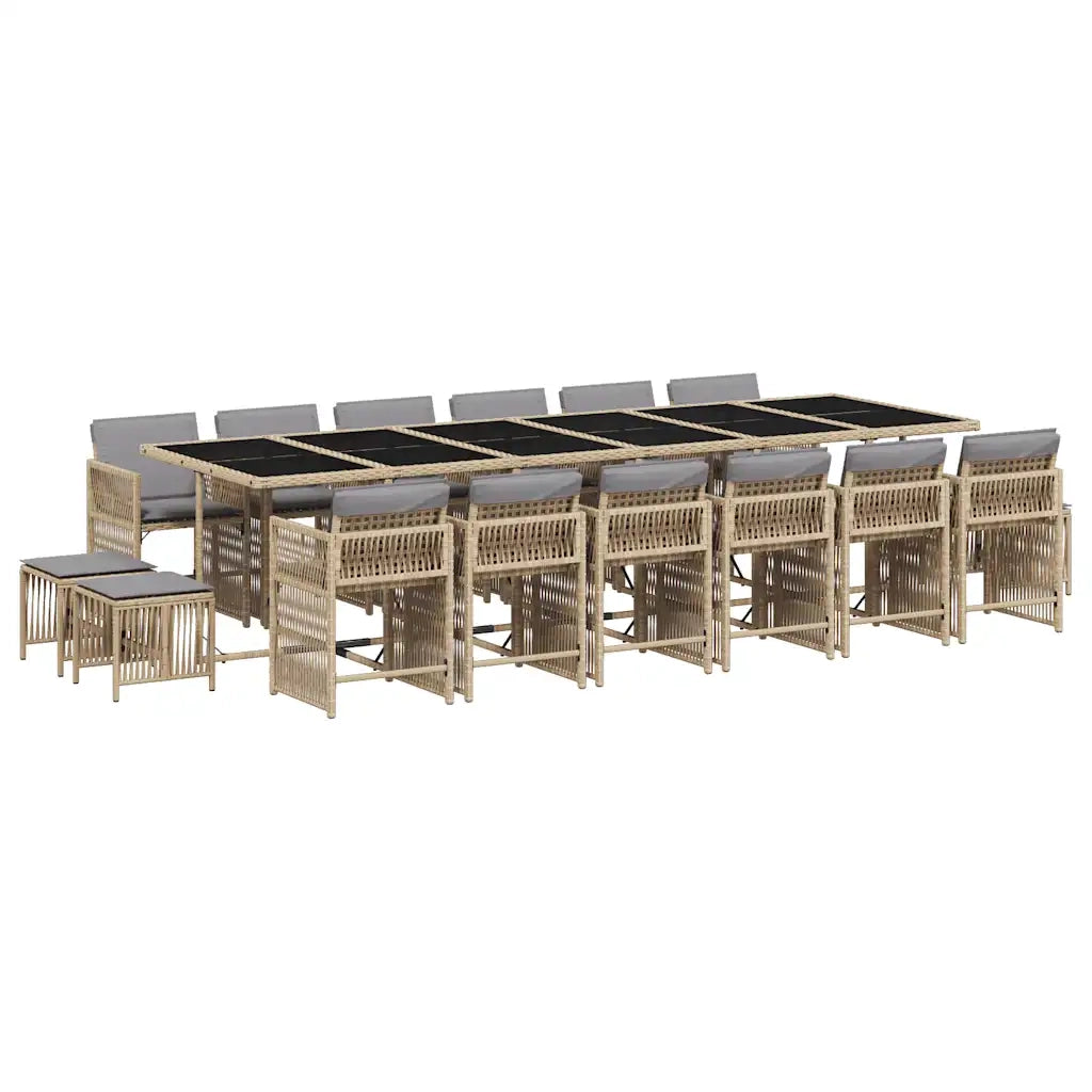 Set Pranzo da Giardino 17 pz con Cuscini Beige Misto Polyrattan
