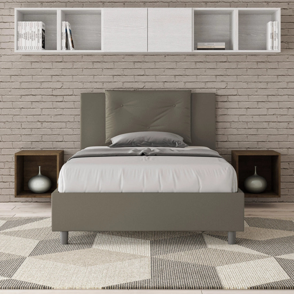 BS COM Letto una piazza e mezza senza rete imbottito 120x210 similpelle cappuccino
