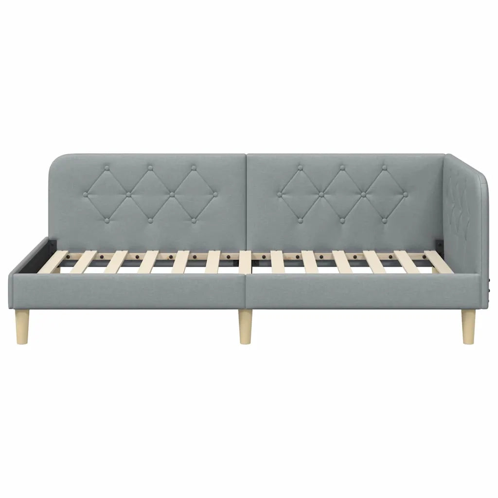 Cornice del letto ad angolo Grigio chiaro 90 x 190 cm Tessuto