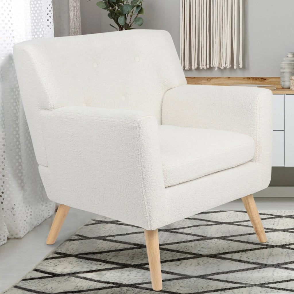 IDMarket - LIV Poltrona scandinava in tessuto bouclette bianco