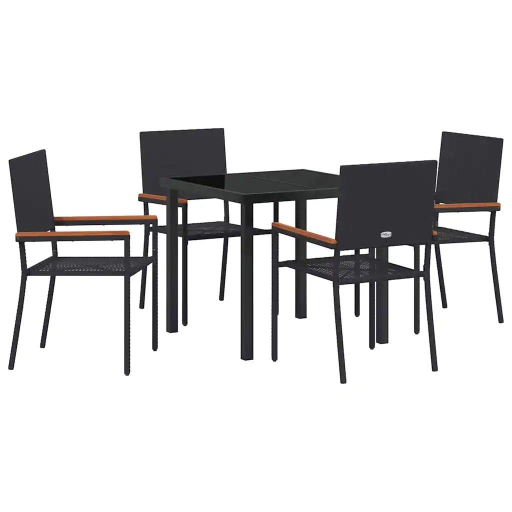 Set da Pranzo per Giardino con cuscino 5 pcs Nero polyrattan