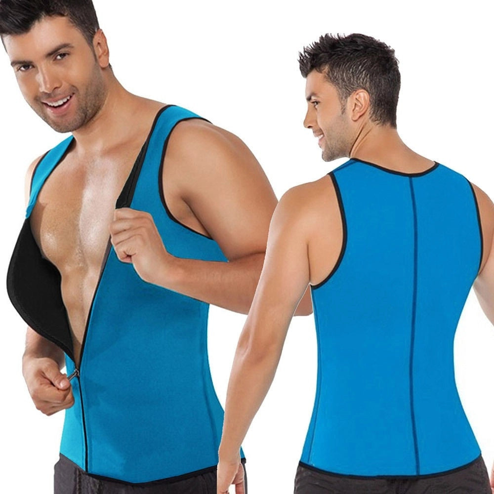 Trade Shop - Canotta Snellente Uomo Con Zip Shapers Dimagrante Riduci Peso Neotex Azzurra -    L