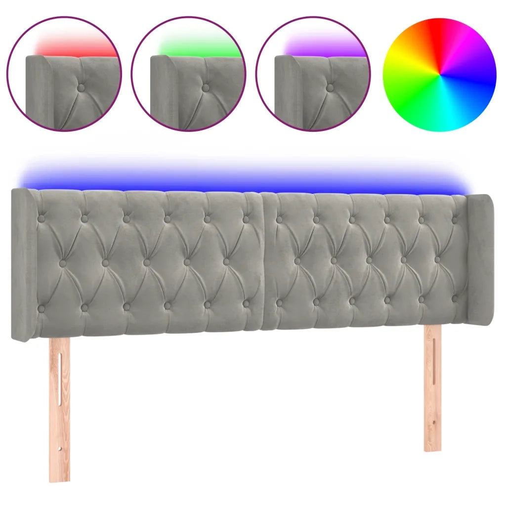 Testiera a LED Grigio Chiaro 163x16x78/88 cm in Velluto