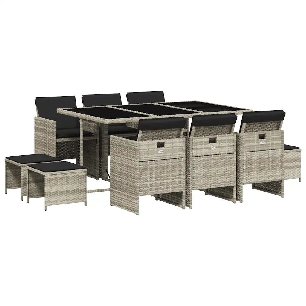 Set Pranzo Giardino 11pz con Cuscini Grigio Chiaro Polyrattancod mxl 112256