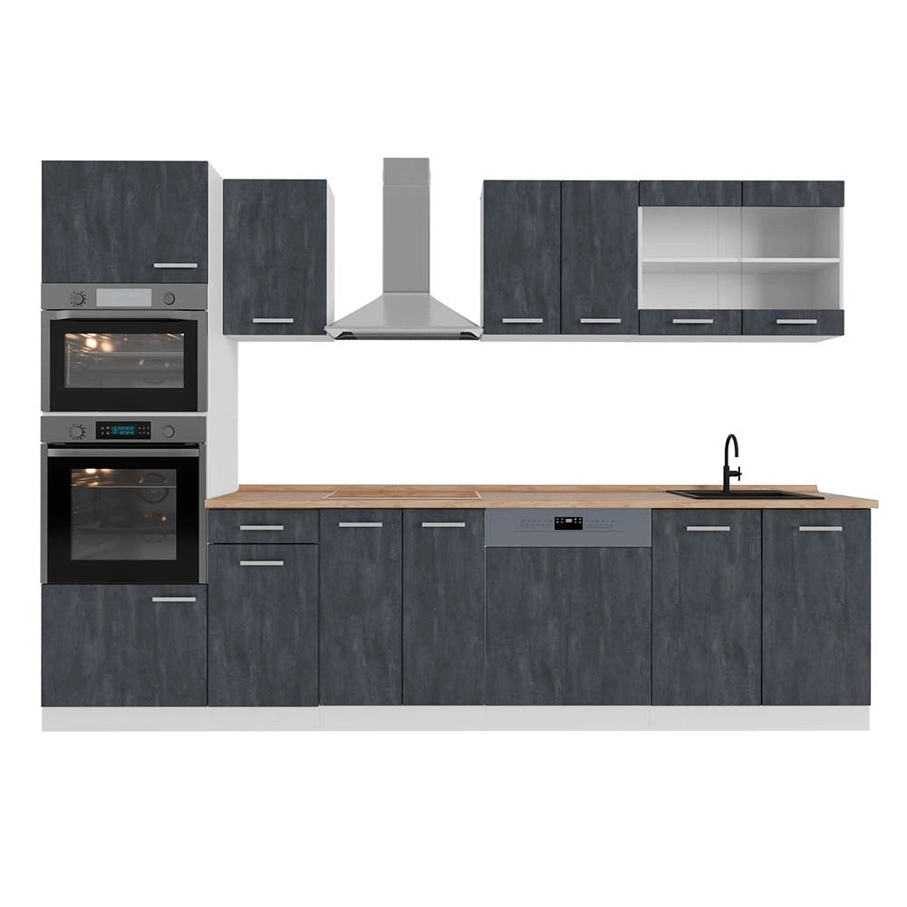 Cucina componibile R-Line Calce nera/Bianco 300 cm PL Rovere Vicco