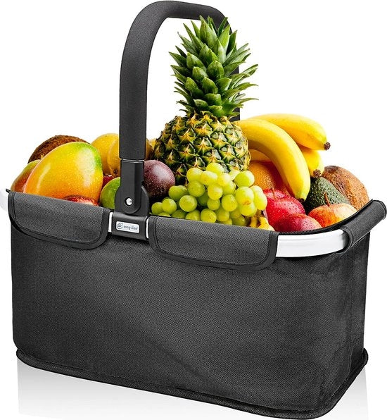 Mandola refrigerata, robusta cesta termica per spese con funzione di raffreddamento e molta capacità di stoccaggio, elegante cesta pieghevole per spese settimanali o come cestino da picnic, isolata, leggera e pieghevole (blu marino)
