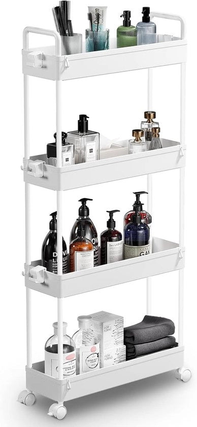 Trolley a 4 livelli - organizzatore espandibile - adatto per spazi stretti - bianco - plastica