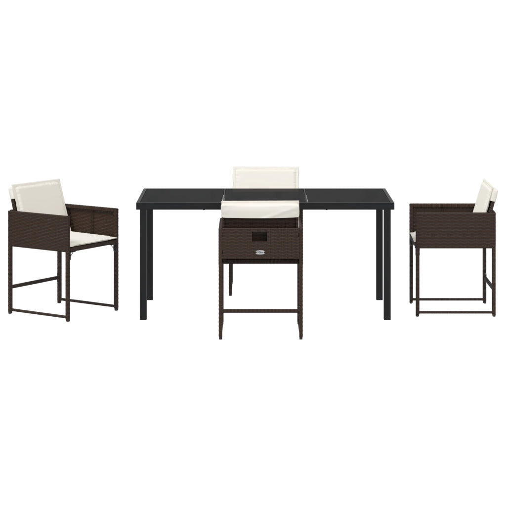 Set da Pranzo da Giardino 5 Pezzi con Cuscini Marrone Rattan Sintetico