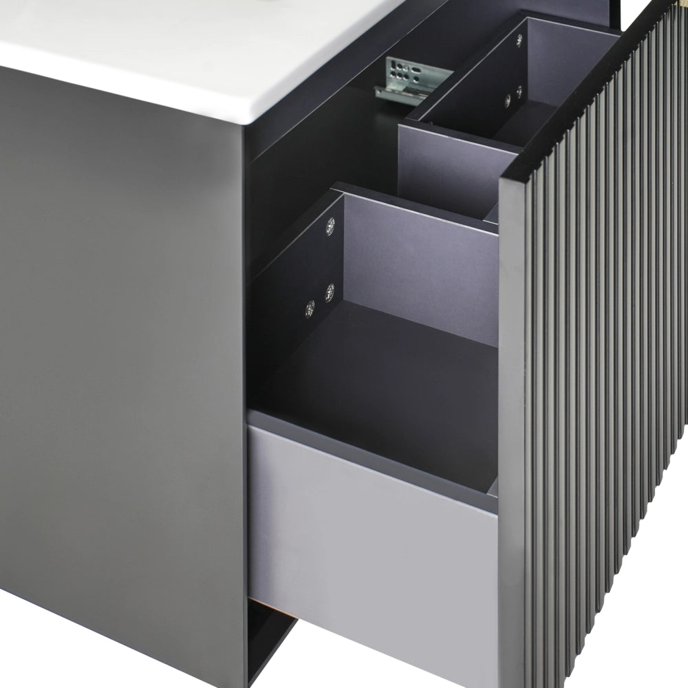 Mobiletto da parete con lavabo in legno massiccio per bagno 80 cm Nero stile moderno