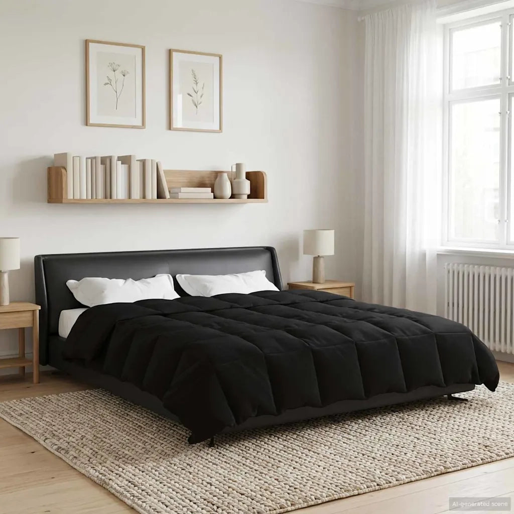 Piumone | Duvet Completo Annuale Nero 240 x 260 cm Microfibra