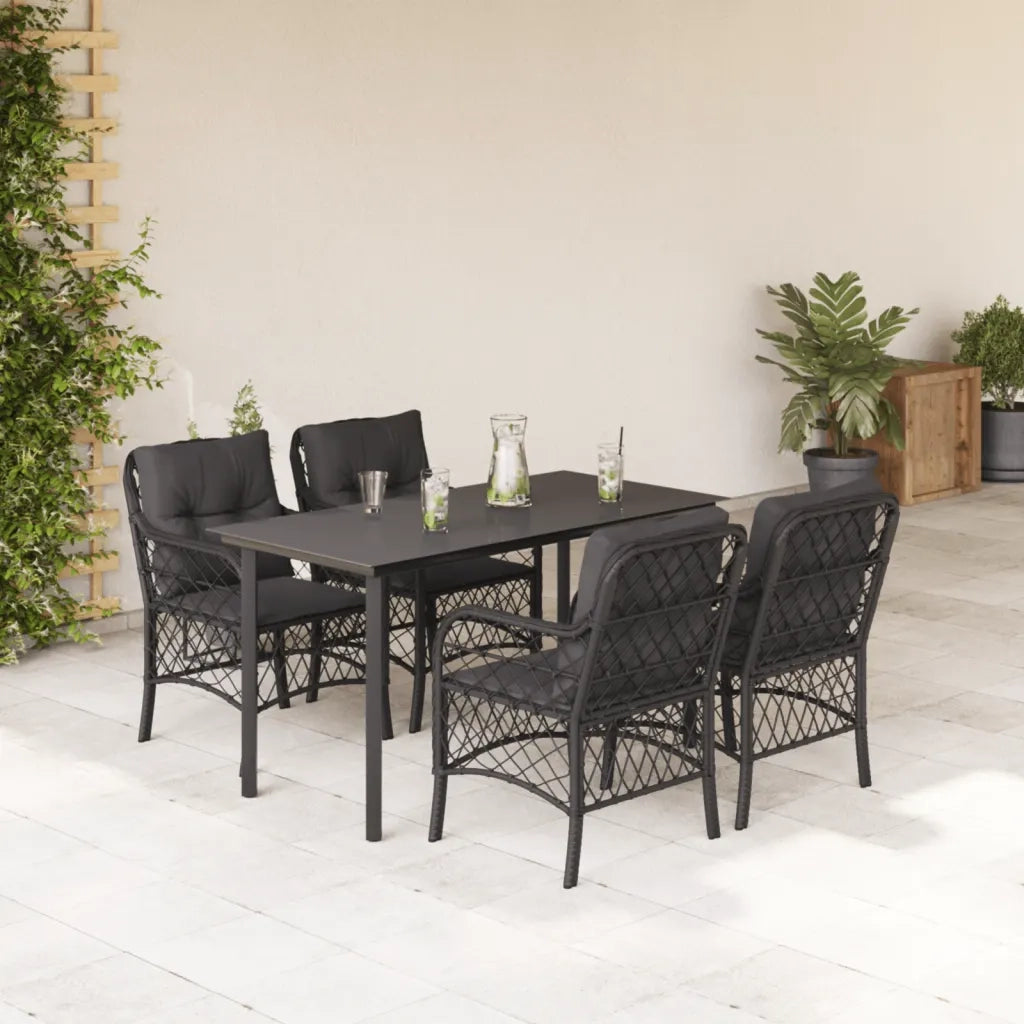Set da Pranzo da Giardino 5 pz Nero con Cuscini in Polyrattancod mxl 92148