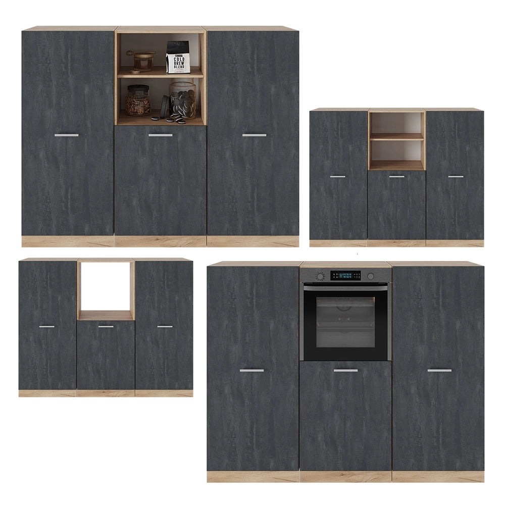 Cucine componibili piccole R-Line Calce nera/Rovere dorato 180 cm Senza piano di lavoro Vicco