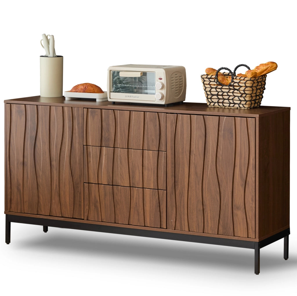 Credenza 150x40x80 cm con cassetti e ripiani regolabili; pannello MDF e truciolare marrone scuro