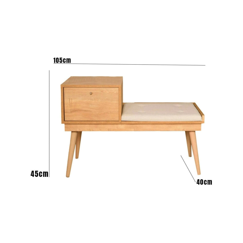 Panca Asolo, Panchina multiuso, Seduta per ospiti, Cassapanca multifunzione, 40x105h45 cm, Quercia e Crema