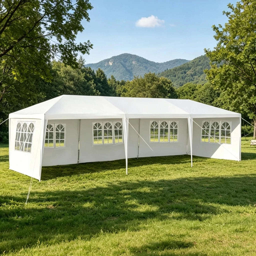 Gazebo Pieghevole 3 x 9 m Con Protezione UV, Tenda da Festa Con 5 Pareti Laterali Rimovibili, Portatile, Con Borsa, per Giardino e Birra, Feste, Matrimoni