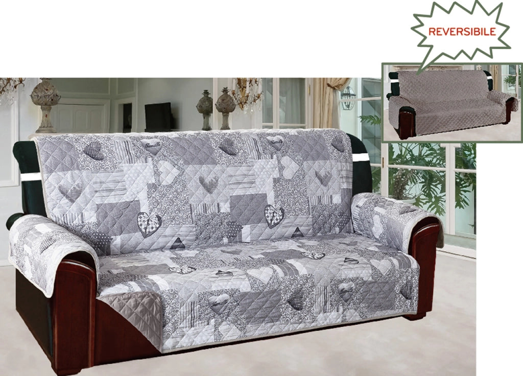 Copridivano E Copripoltrona Trapuntato Reversibile Modello Kino Colore Grigio - 4 Posti - Grigio
